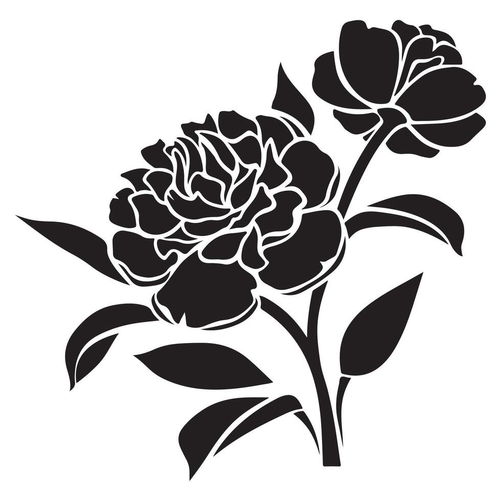 Black and white floral illustration with artistic flower design elements vector