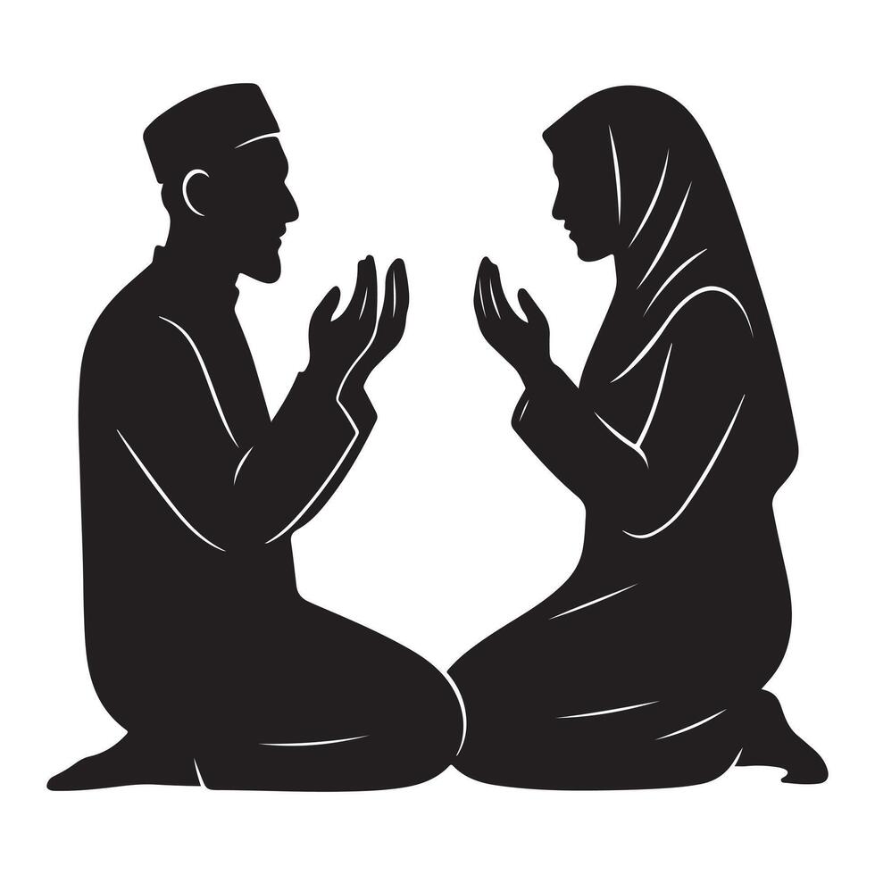 Silhouette of a man and woman couple standing together in love vector
