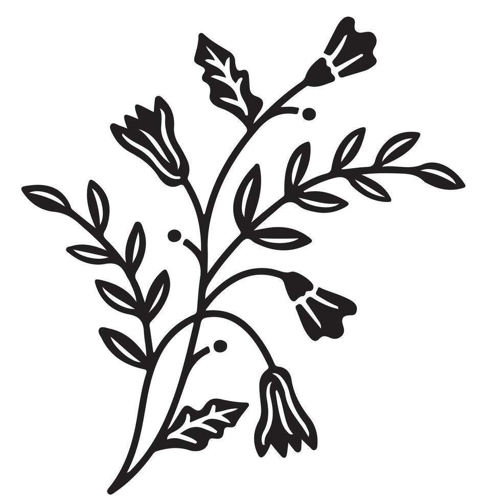 Branch with blooming flowers and decorative leaves in artistic floral design vector