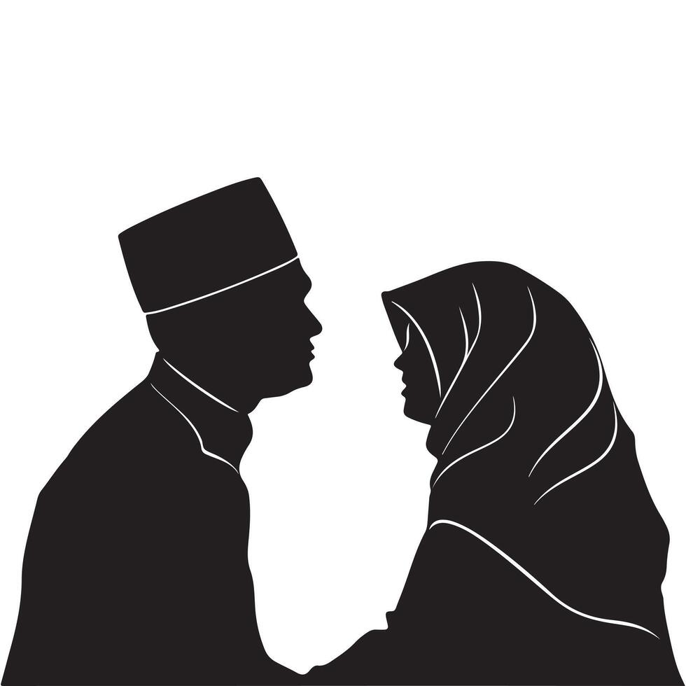 Silhouette of a man and woman couple standing together in black vector