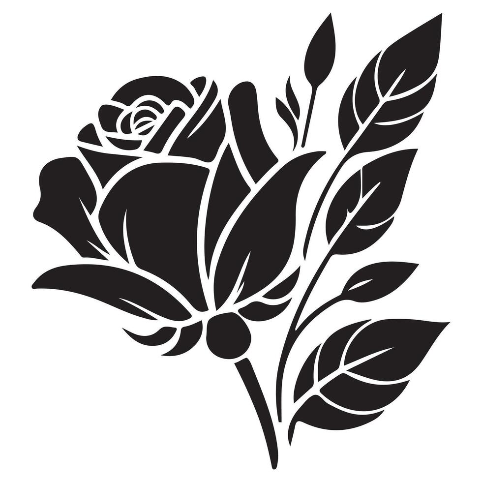 Black and white Rose flower illustration with floral design and natural decorative elements vector