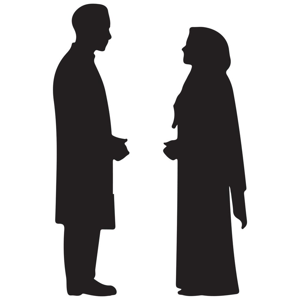 Silhouette illustration of a man and woman standing together as a islamic couple vector