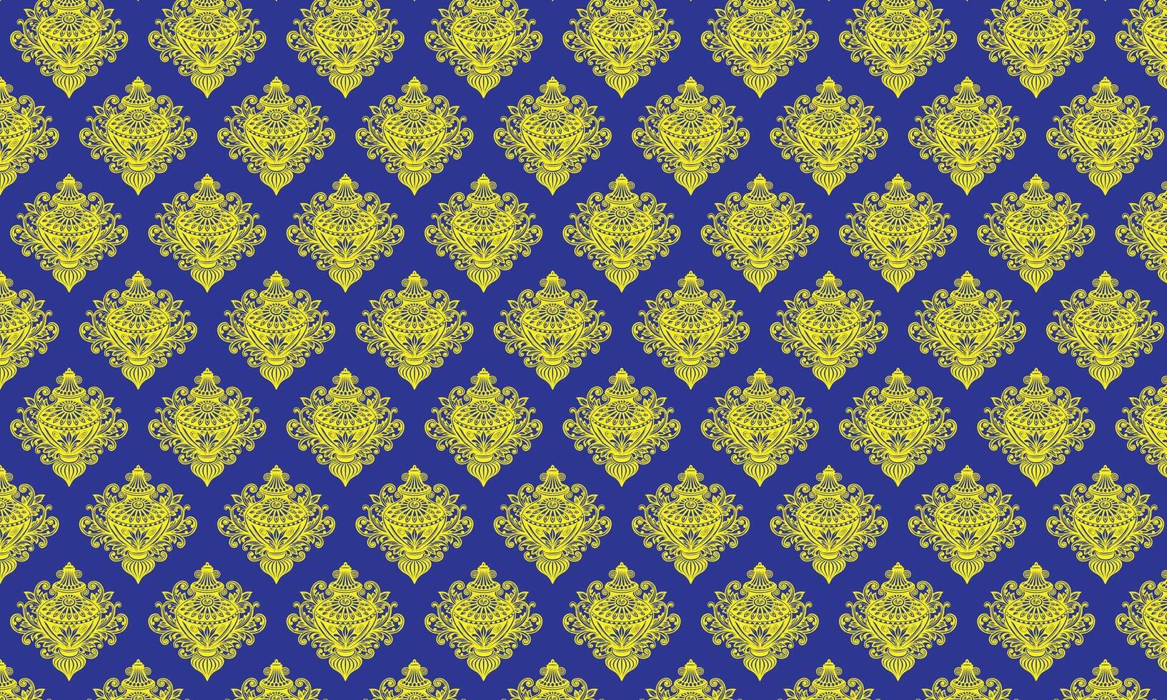 Vintage wallpaper pattern with blue flowers and ornamental floral design vector