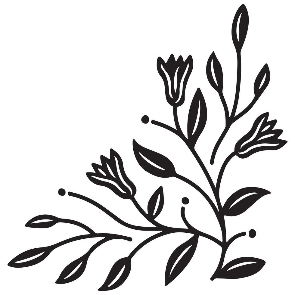 Black and white floral background with flowers leaves branches and ornate decorative design vector