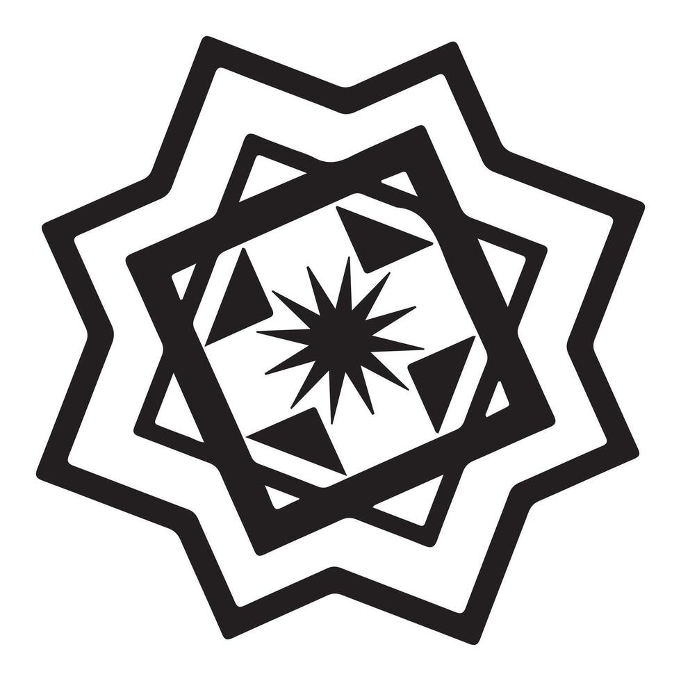 Black and white islamic Star of David symbol with geometric snowflake pattern and decorative elements vector
