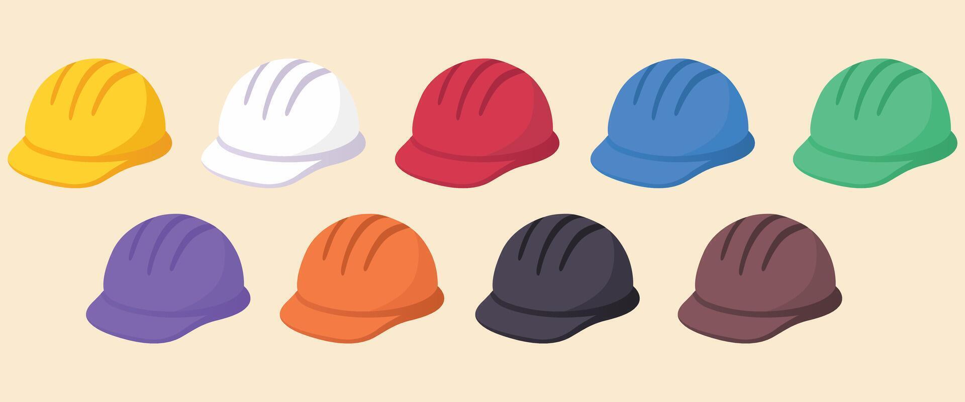 Set of Colorful Construction Safety Helmets Flat Illustration vector