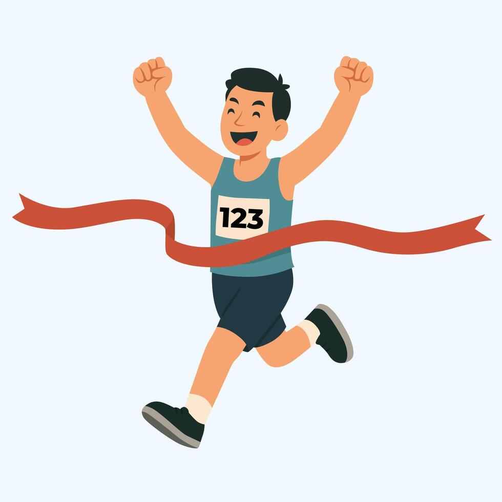 Runner celebrating winning a race vector