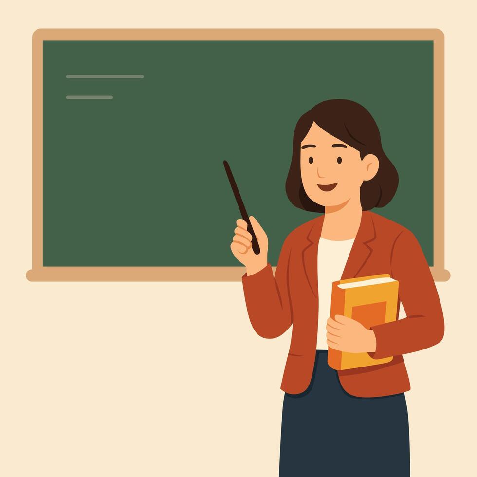 Teacher with chalkboard and books vector