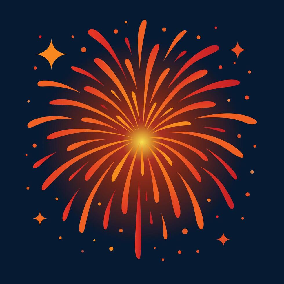 Vibrant orange firework explosion in night sky vector
