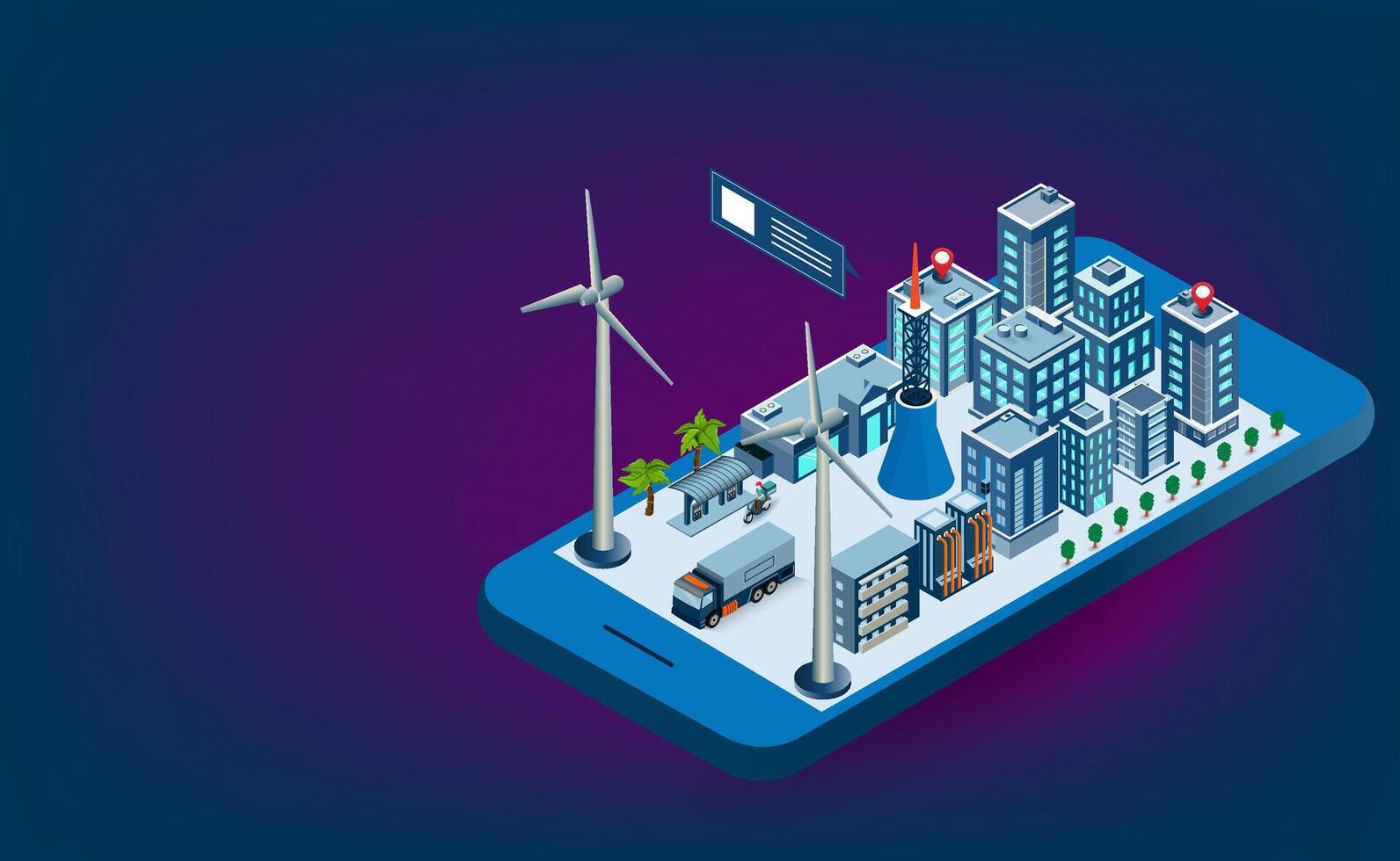 Smart city model on smartphone vector