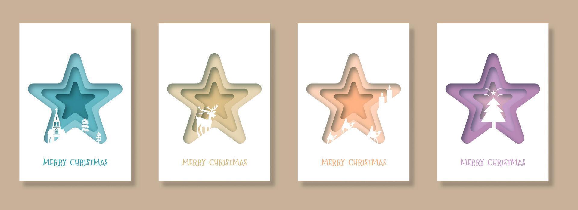 Merry Christmas and Happy New Year template for covers, invitations, posters, banners and flyers in paper cut style. vector