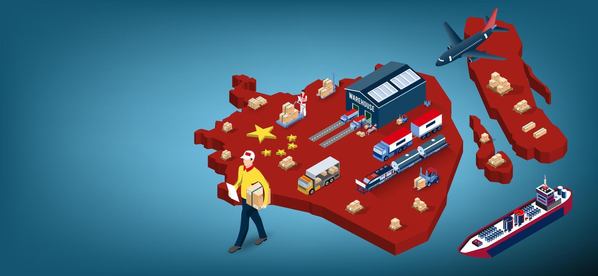 Logistics transportation map with delivery iconography vector