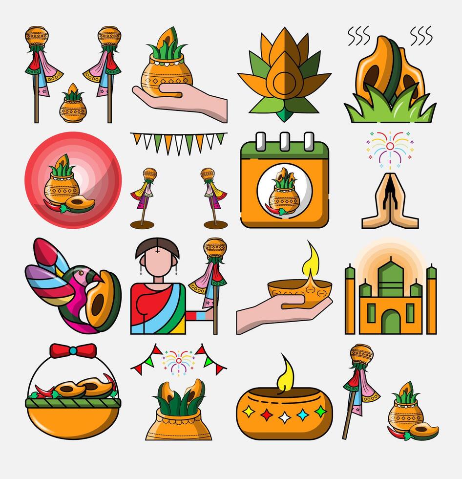 Colorful festival-themed icon illustrations vector
