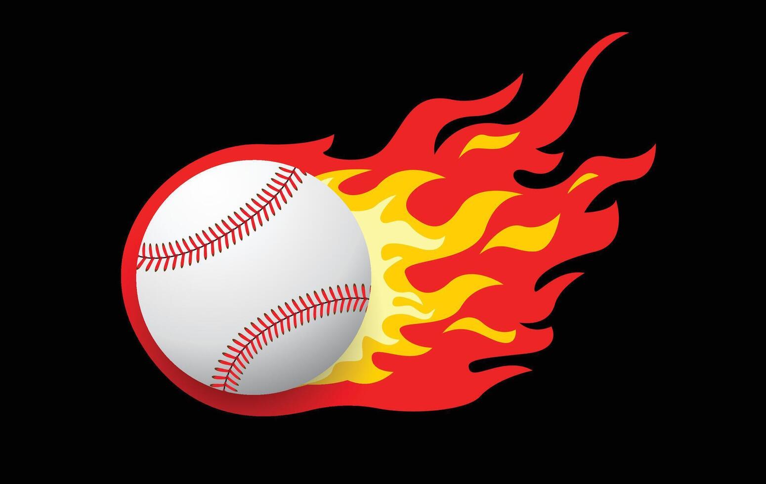 Baseball on fire with black background, sport game , illustration. vector