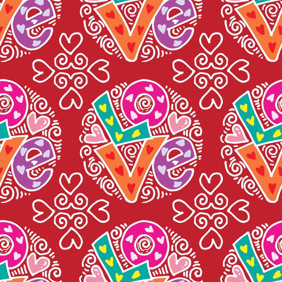 Seamless pattern with hearts and the words love. vector