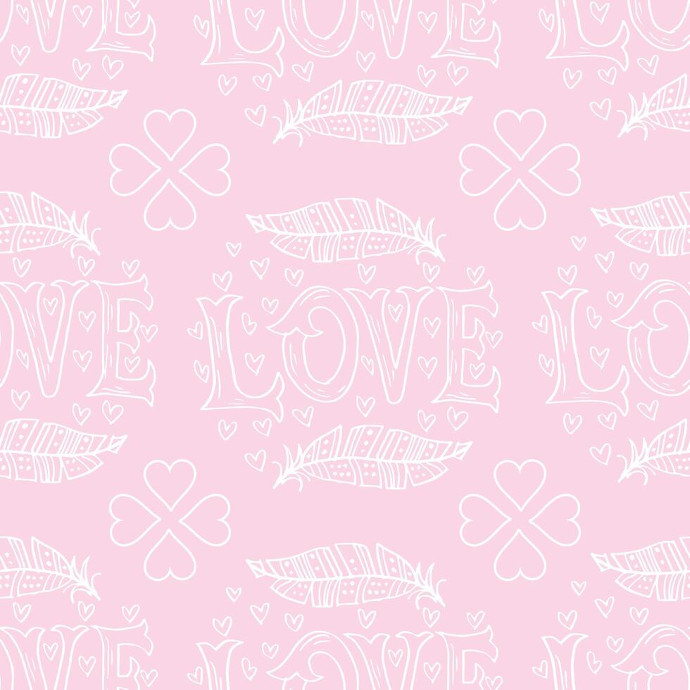 Seamless pattern with hearts, feather and the words love vector