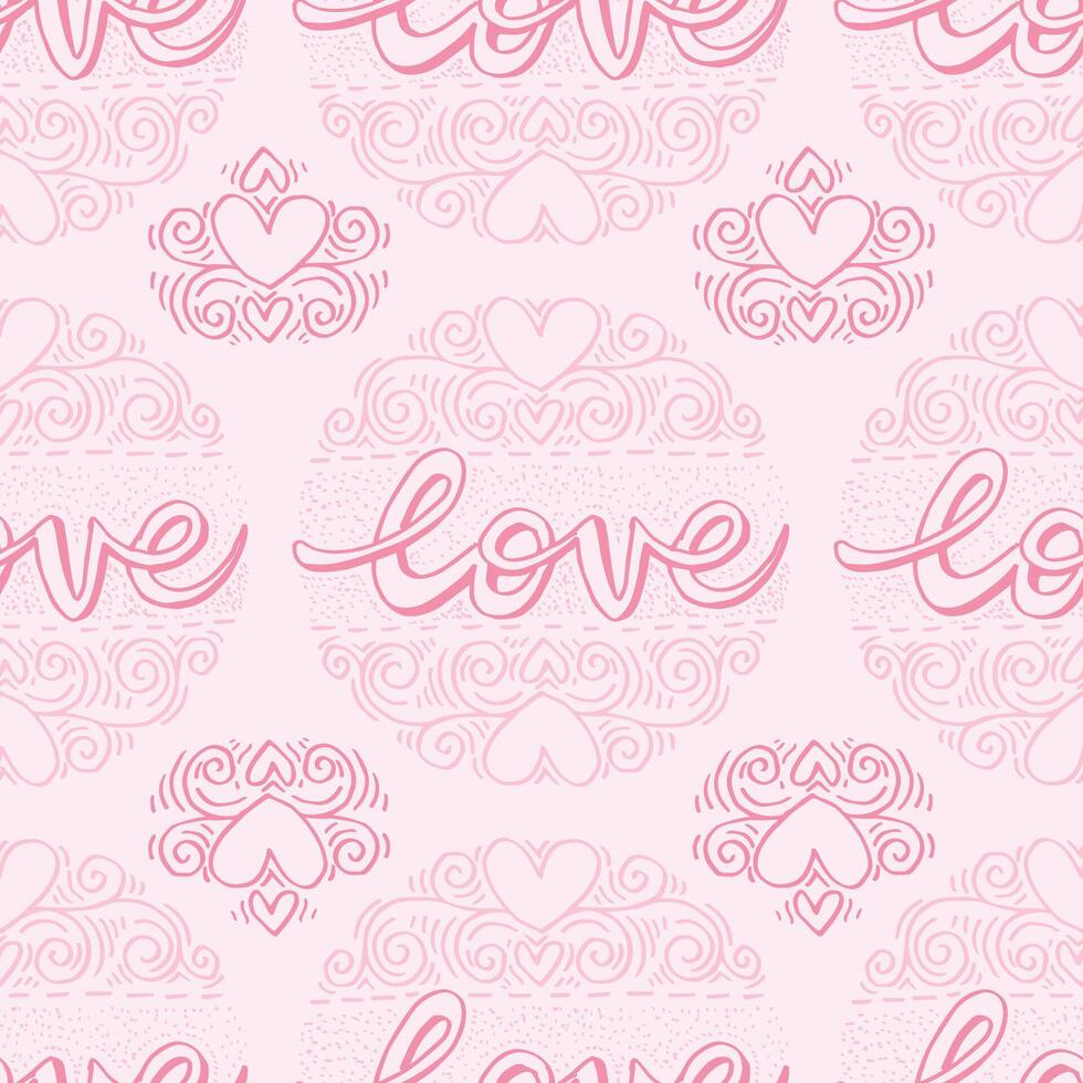 Seamless pattern with hearts and the words love vector