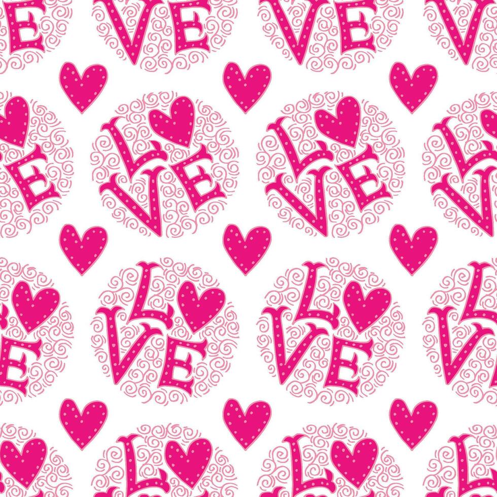 Seamless pattern with hearts and the words vector