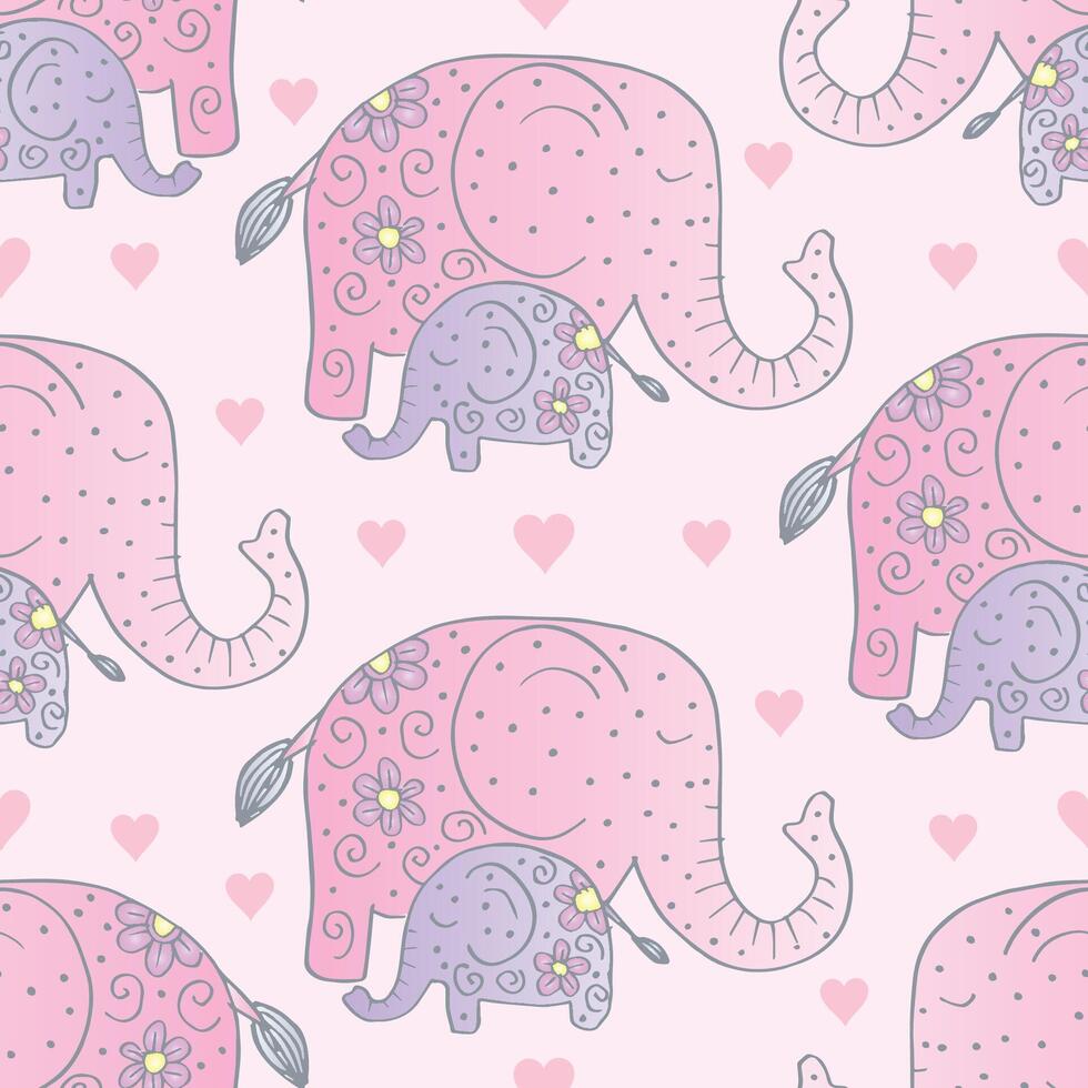 Cute pink elephant pattern vector