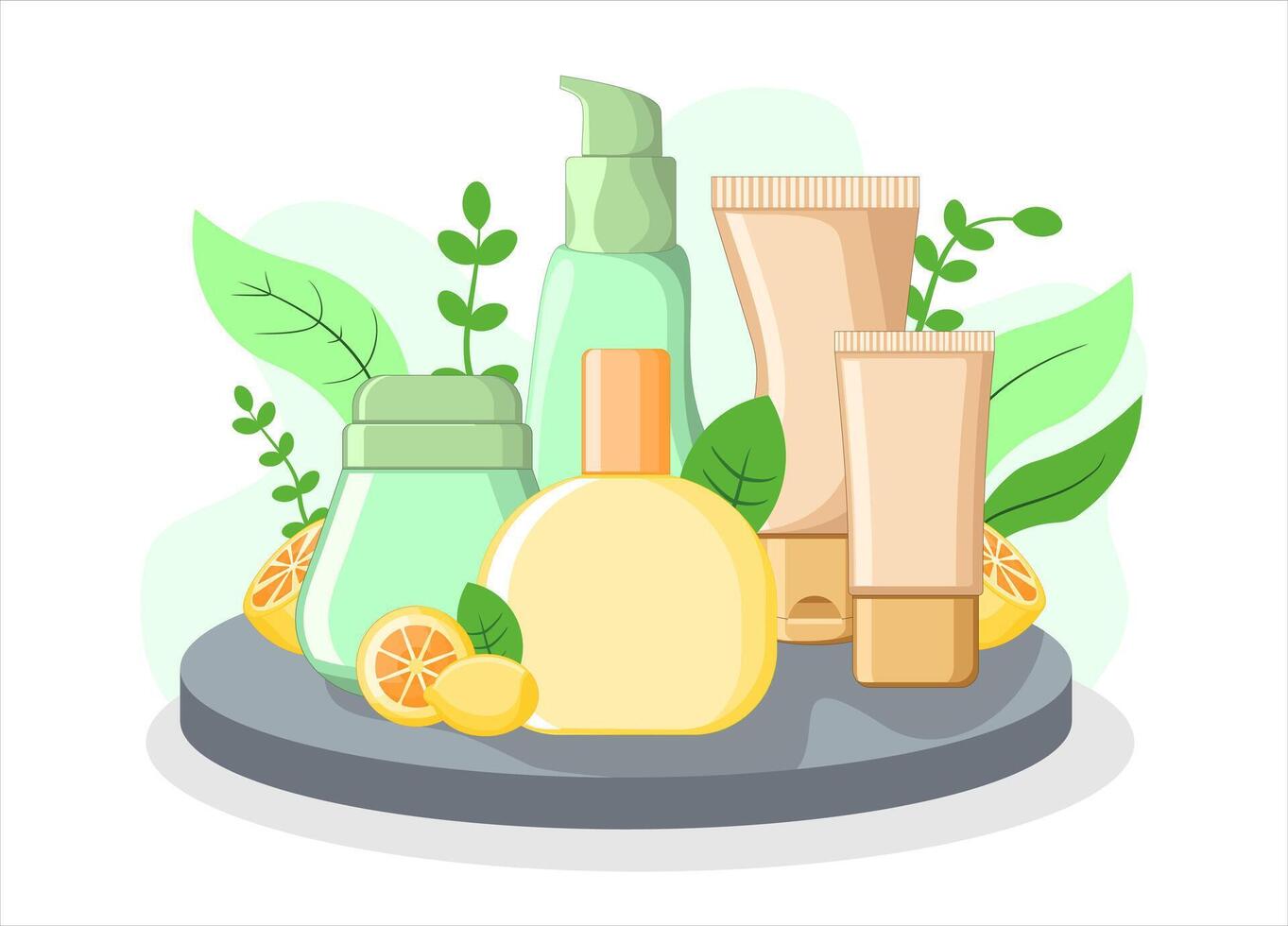 Cosmetic Product Mockup with Natural Elements, Perfect for Social Media, Branding, and Product Packaging Organic Beauty Products Set vector