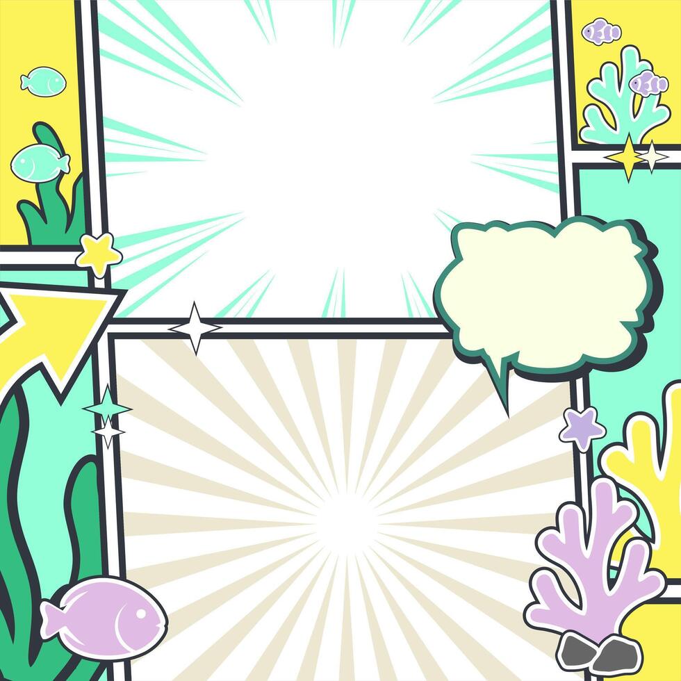 Eco-Friendly Comic Layout with Cute Sea Animals. Ocean Awareness Poster Template for Social Media or Prin vector