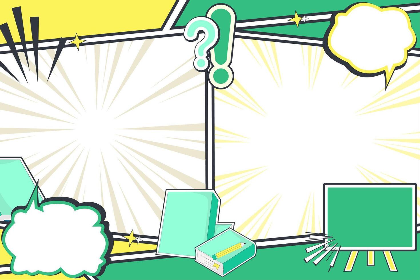 Colorful Comic Banner Template with Speech Bubble and Books. Blank Comic Layout for School Poster or Kids Campaign layout vector
