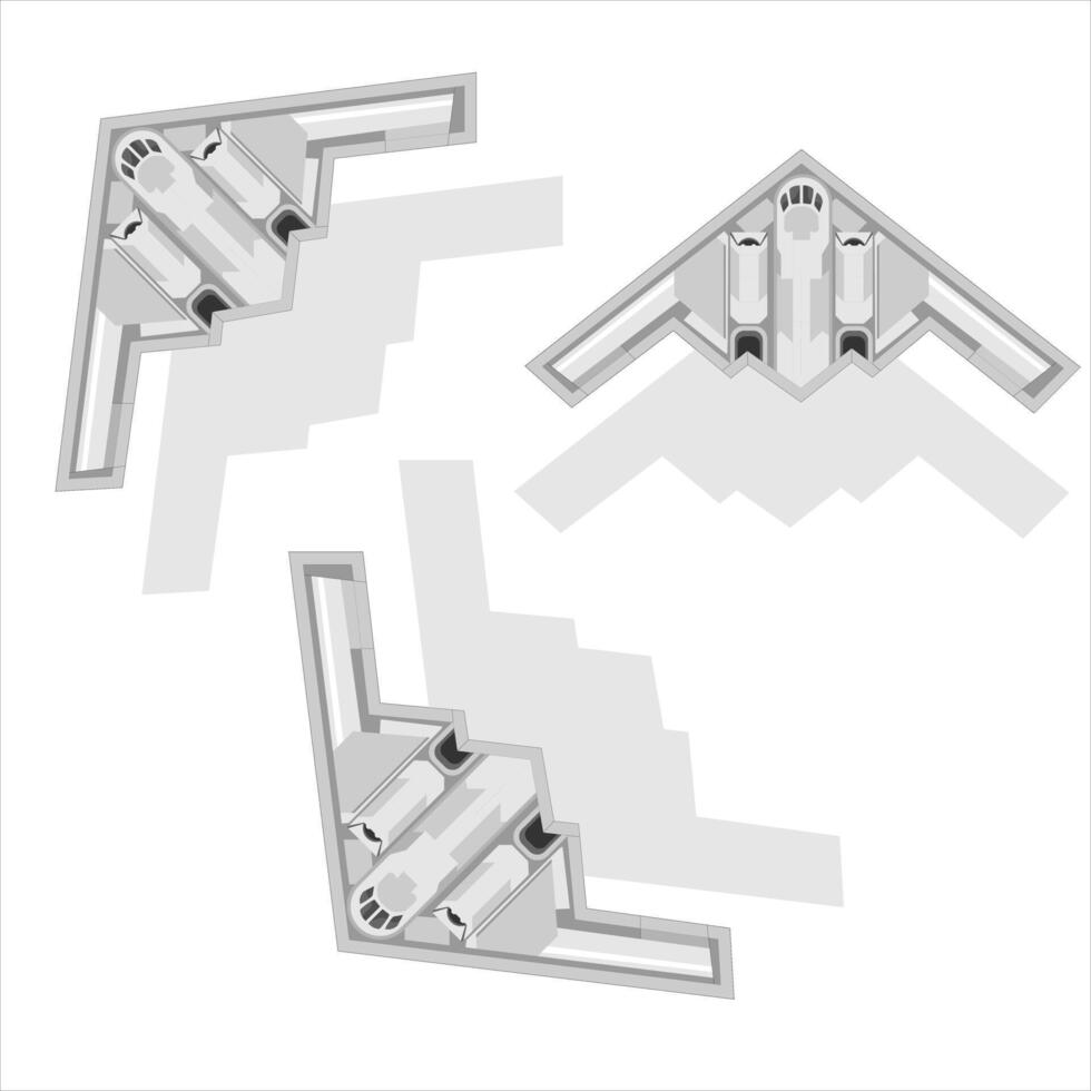 Isometric Top View of B2 Stealth Bomber with Geometric Shadow, Military Aircraft Illustration vector