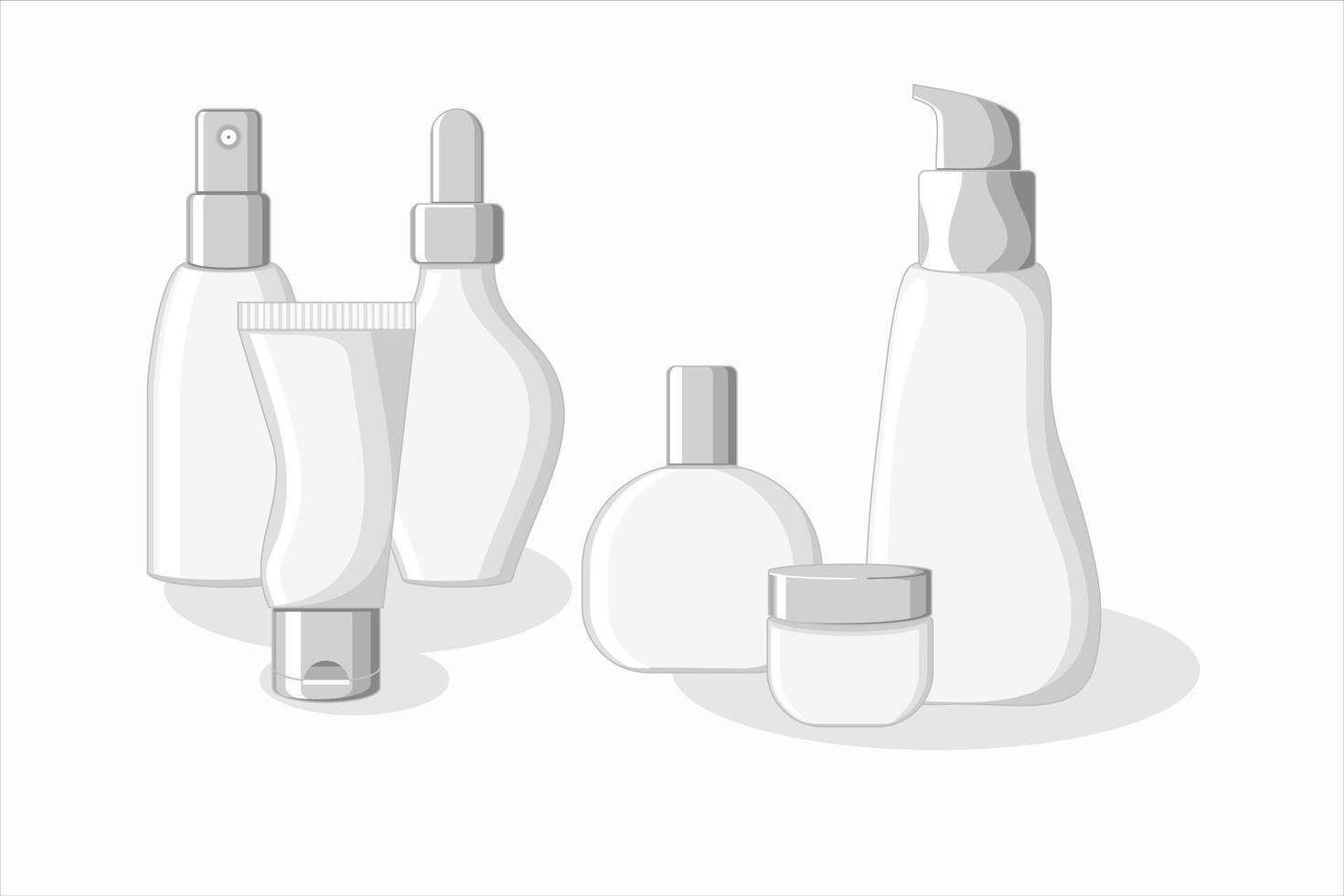Silver Skincare Product Mockup. Containers for Ads, Packaging Design, and Digital Marketing, Minimalist Skincare Packaging Template vector