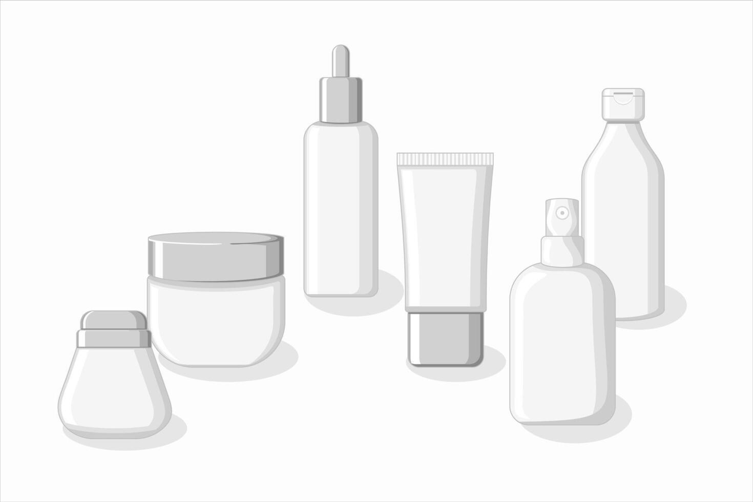 White and Silver Skincare Product Mockup. Containers for Ads, Packaging Design, and Digital Marketing, Minimalist Skincare Packaging vector