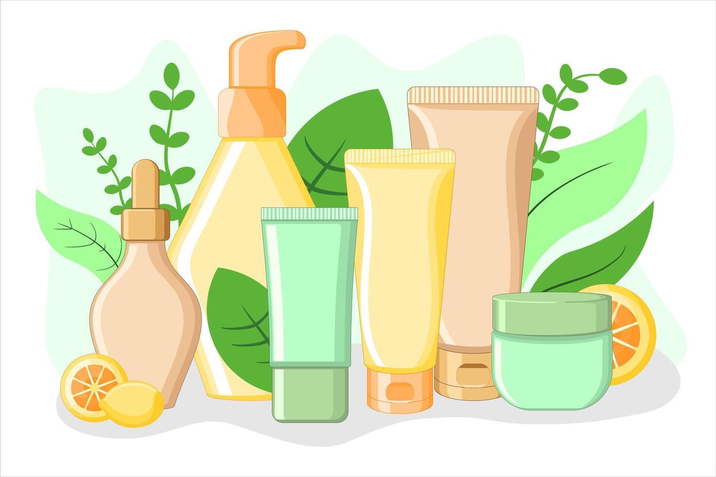 Natural skin care products with botanical elements vector