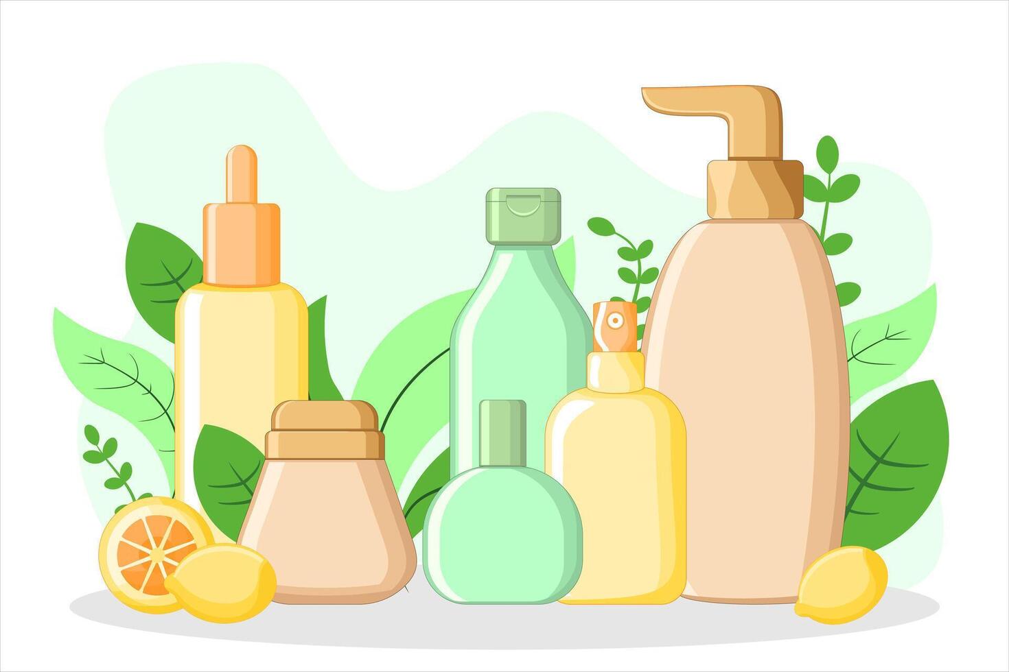 Natural cosmetic products with leaves vector