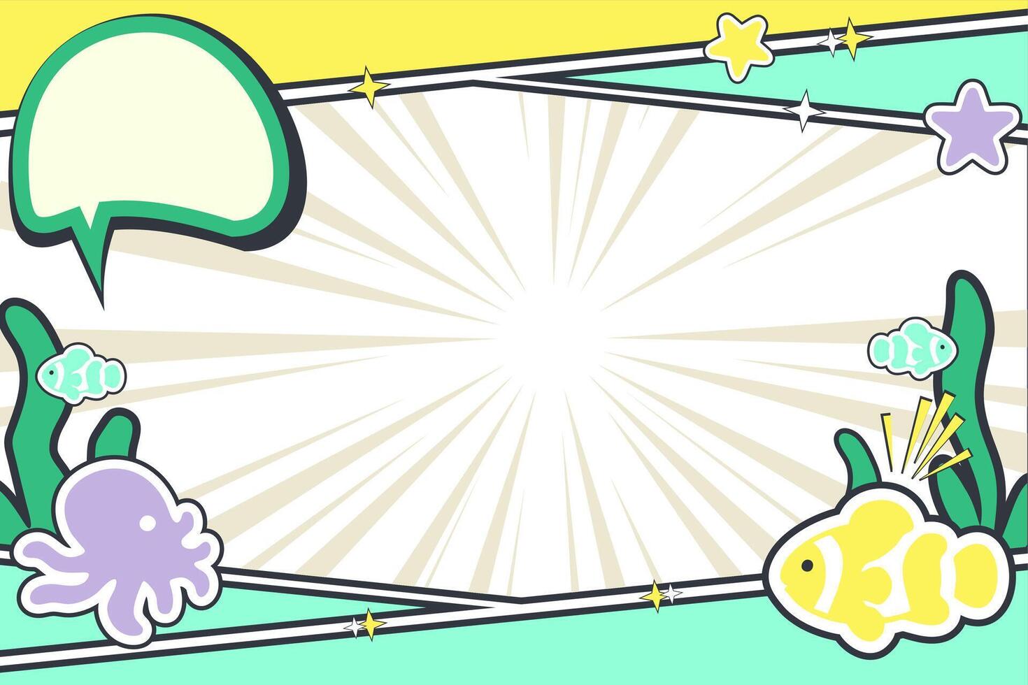 Save the Ocean Comic Frame with Fish and Octopus. Square Layout for Kids Education and Campaign Graphics vector