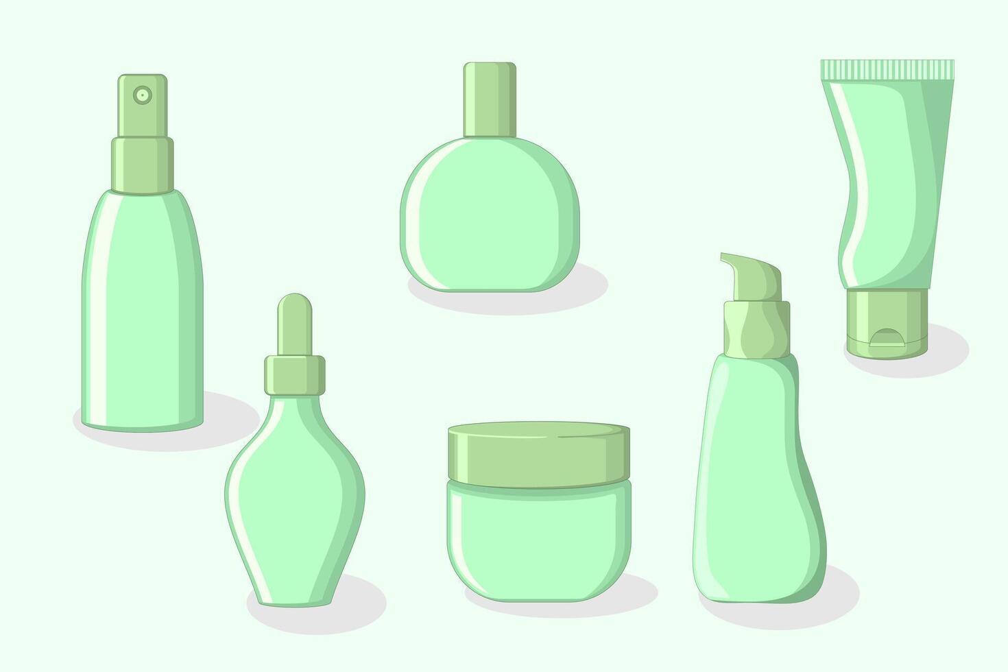 Green cosmetic bottles and containers vector