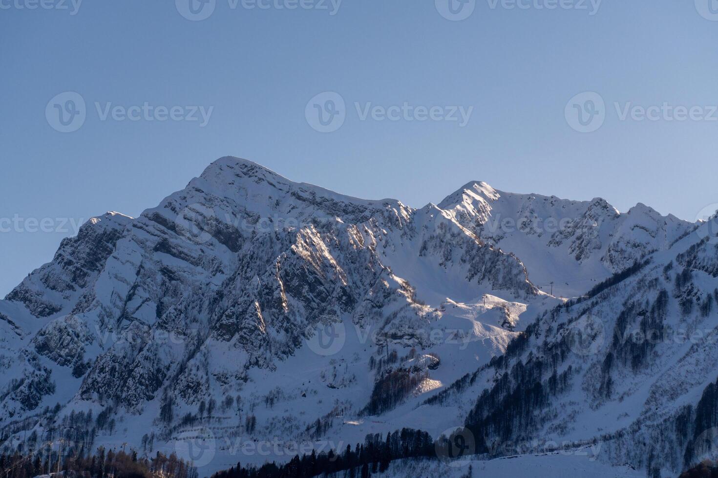 Mountains Snow Winter. Canadian Rockies panoramic view showcasing snow-covered peaks during winter. photo