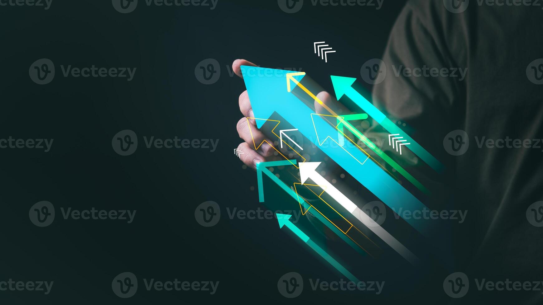 the Businessman showing business growth, investing in stock market or digital assets trading, planning and strategy, progress or successful idea. photo