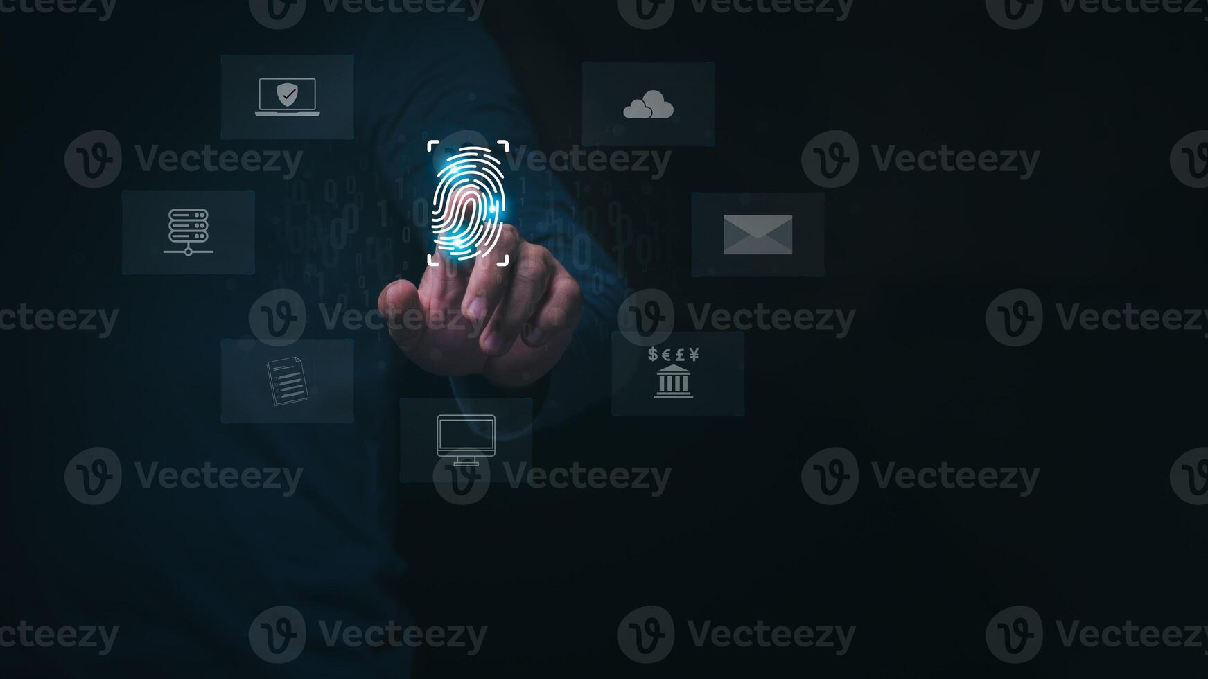 the Person showing protection and encryption of password data used in the Internet world, digital transformation management concept Internet of Things, big data and business processes, automation photo