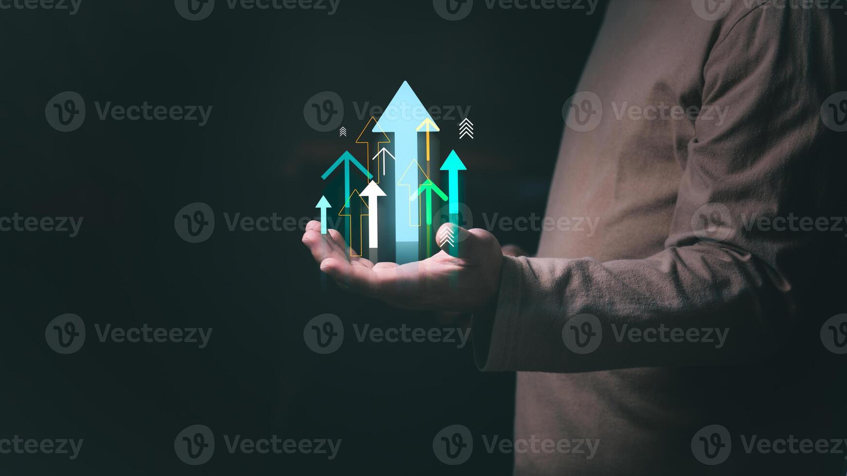 Businessman showing business growth, investing in stock market or digital assets trading, planning and strategy, progress or successful idea. photo
