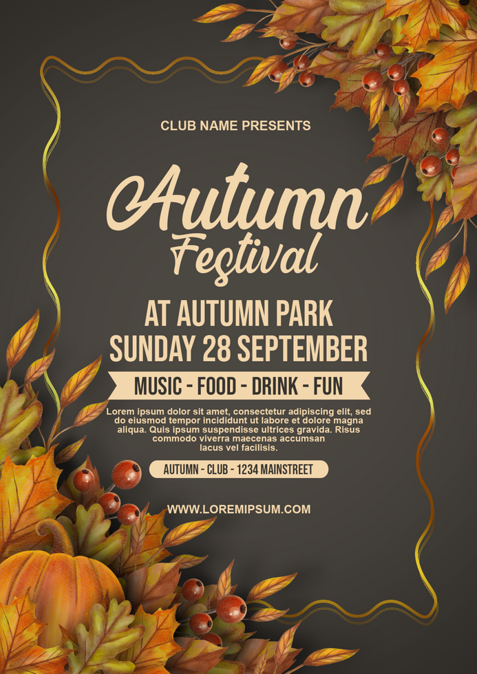 realistic autumn festival poster template with water color element psd