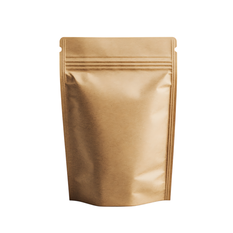 Kraft paper stand up pouch mockup isolated on transparent background png