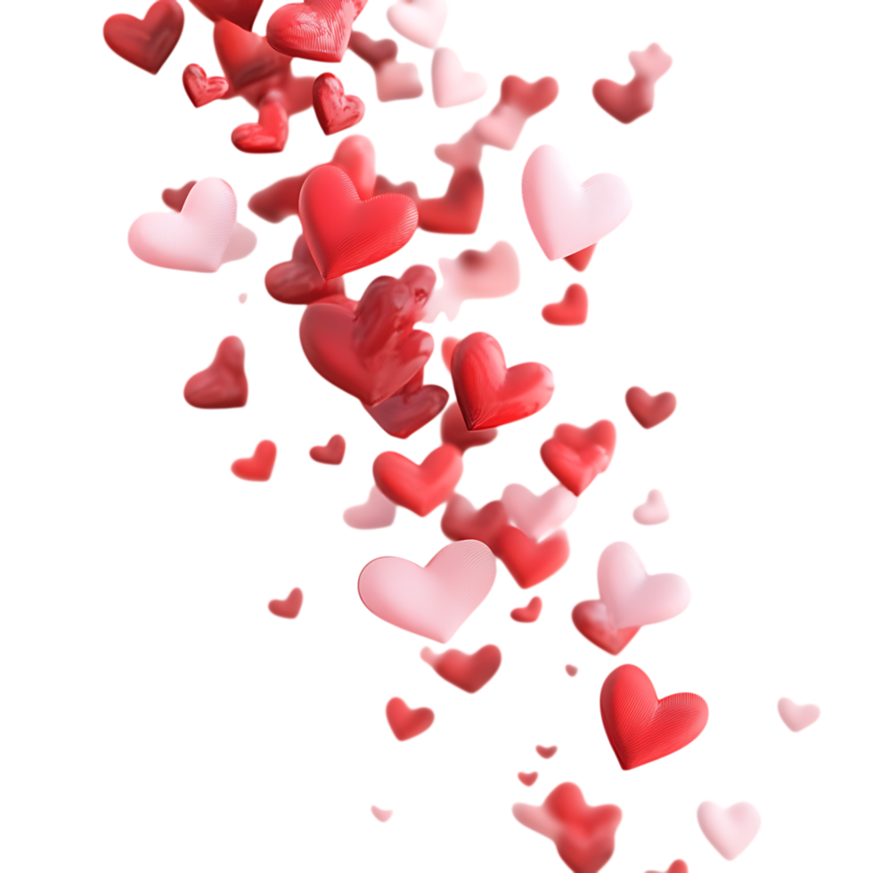 Falling red and pink hearts isolated on transparent background png