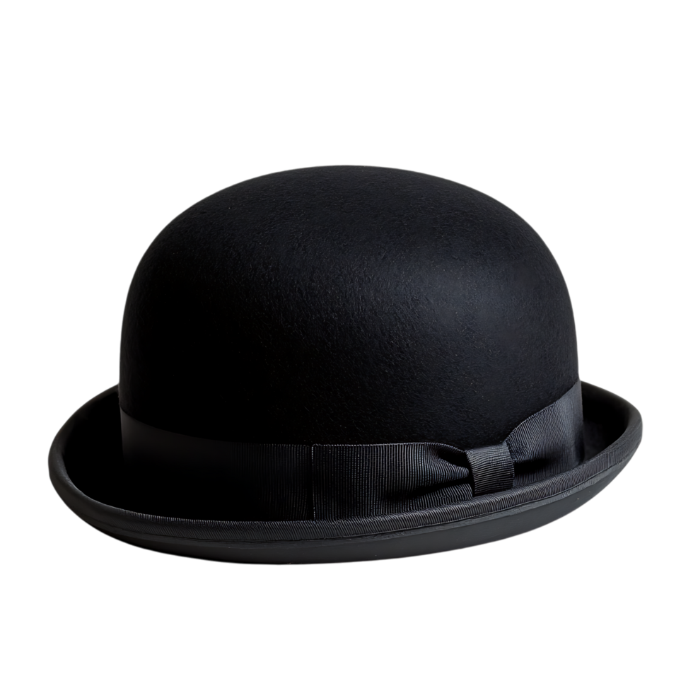 Classic black bowler hat isolated on transparent background png