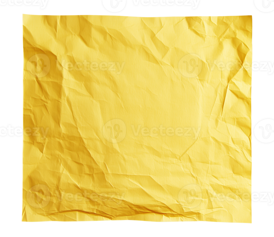 Bright blank yellow crumpled paper isolated on transparent background png