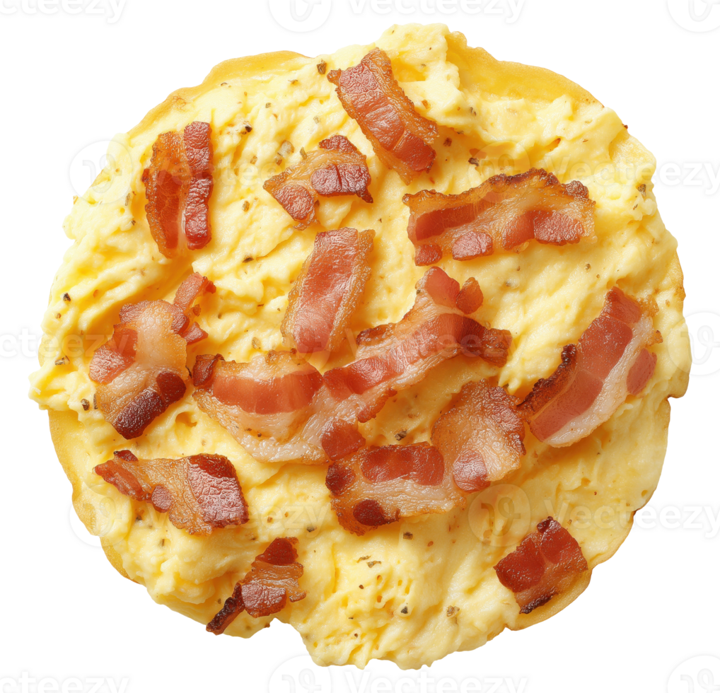 Scrambled eggs with bacon pieces isolated on a transparent background png
