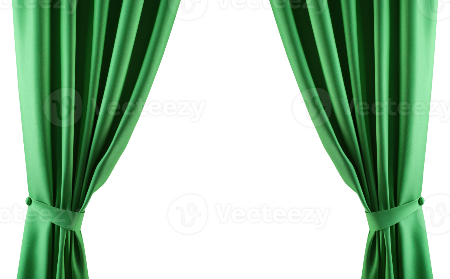 Opened elegant green theater curtains isolated on transparent background png