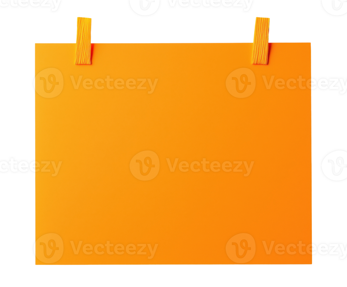 Blank orange paper sheet attached with adhesive tape pieces isolated on transparent background png