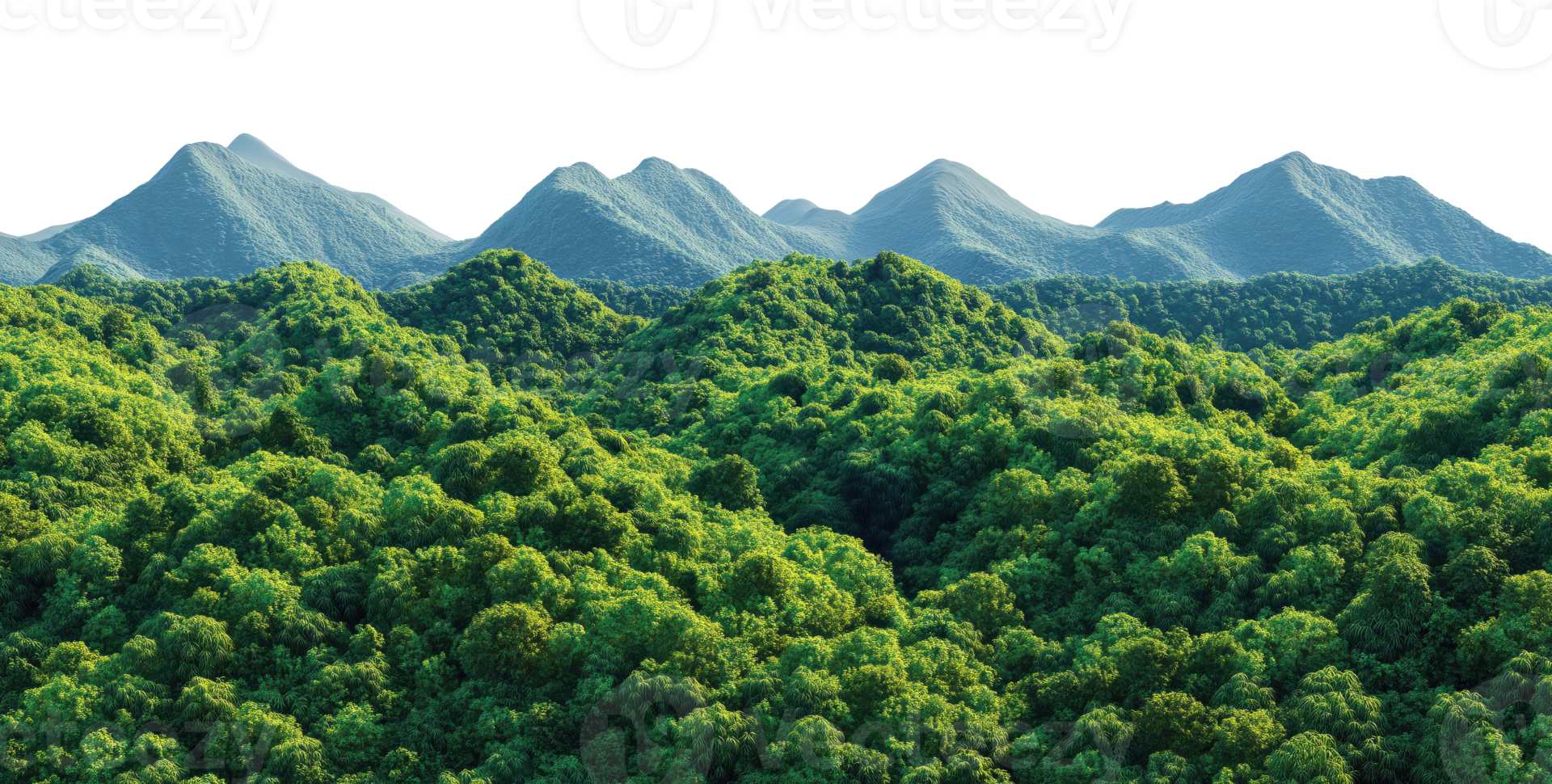 Green forested mountains with multiple peaks isolated on transparent background png