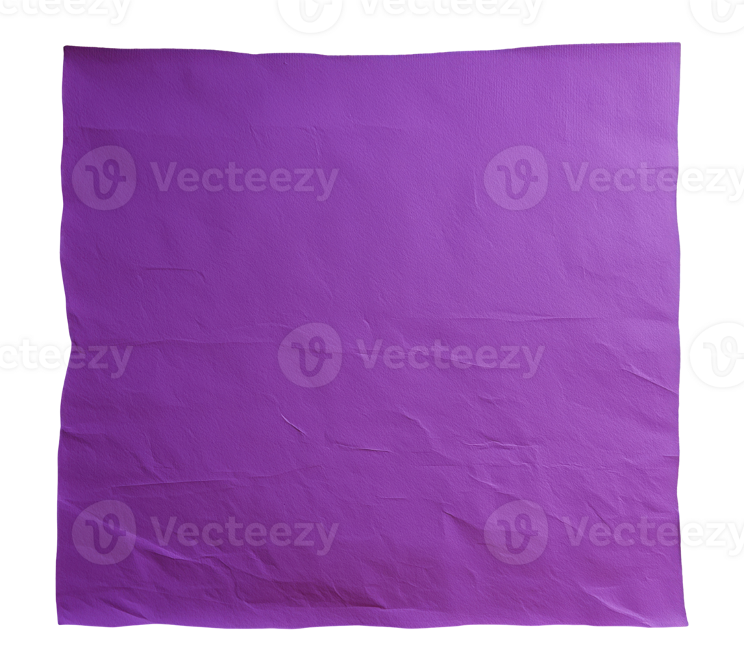 Bright blank purple crumpled paper isolated on transparent background png