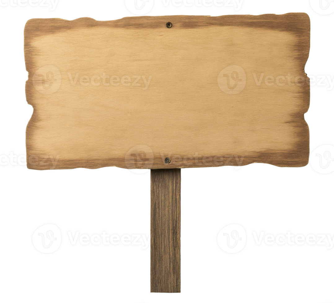 Empty wooden sign mounted on wooden post isolated on a transparent background png