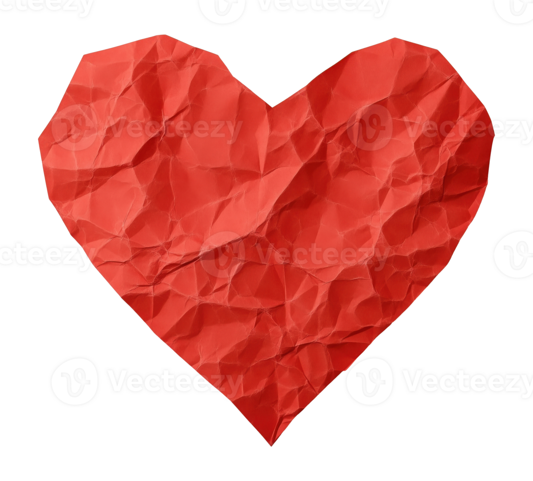 Textured red heart symbol with wrinkled paper effect isolated on transparent background png