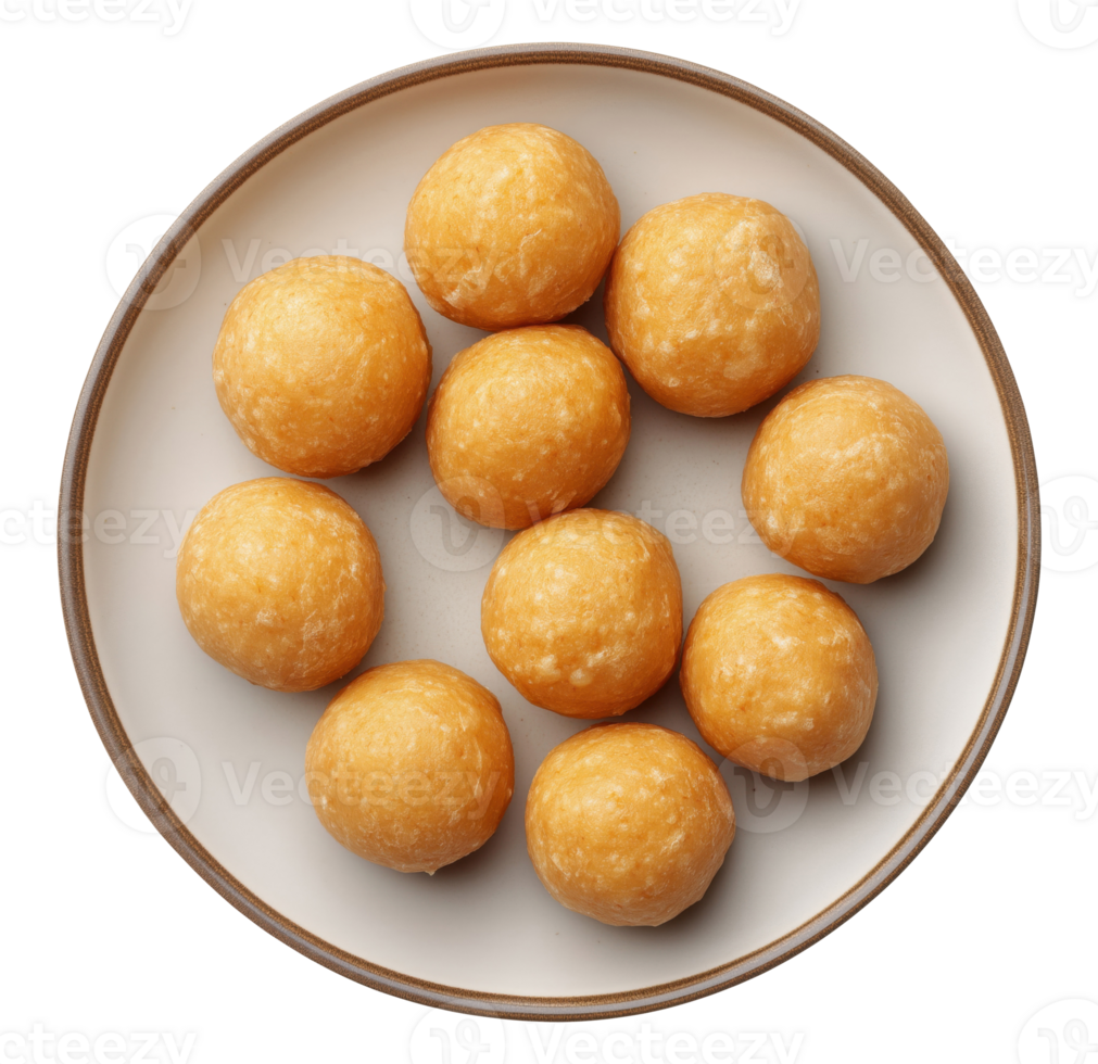 Plate with traditional Indian ladoo sweets isolated on transparent background, top view png